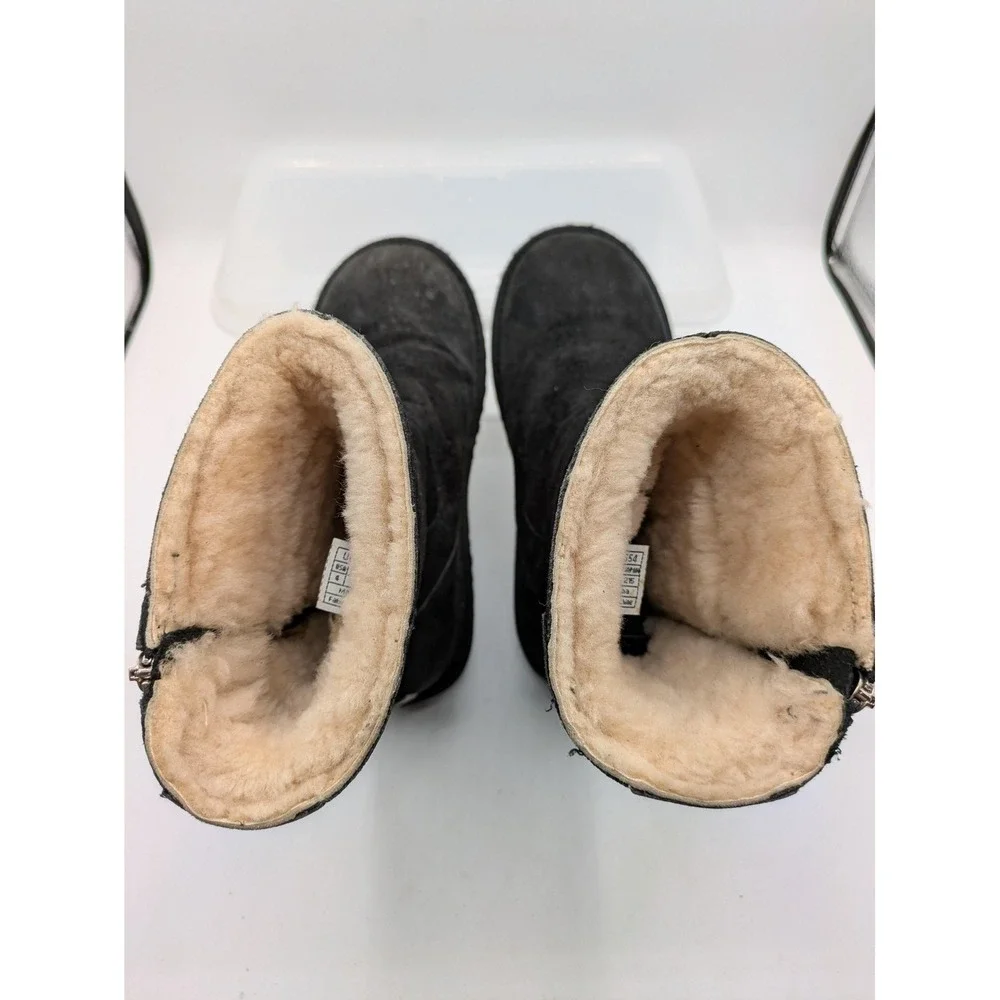 UGG Australia Boots Kids Size 4 Black Suede Shearling Zip Mid Calf Winter